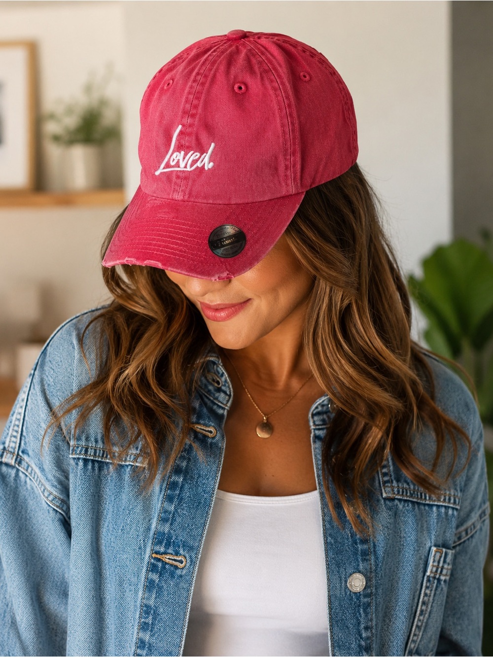Loved Embroidered distressed washed Red Baseball Cap